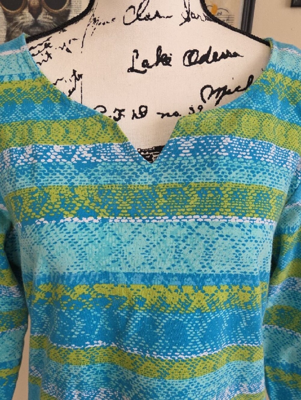 Ruby Rd. Teal & Lime Patterned Knit Top - Picture 5 of 8